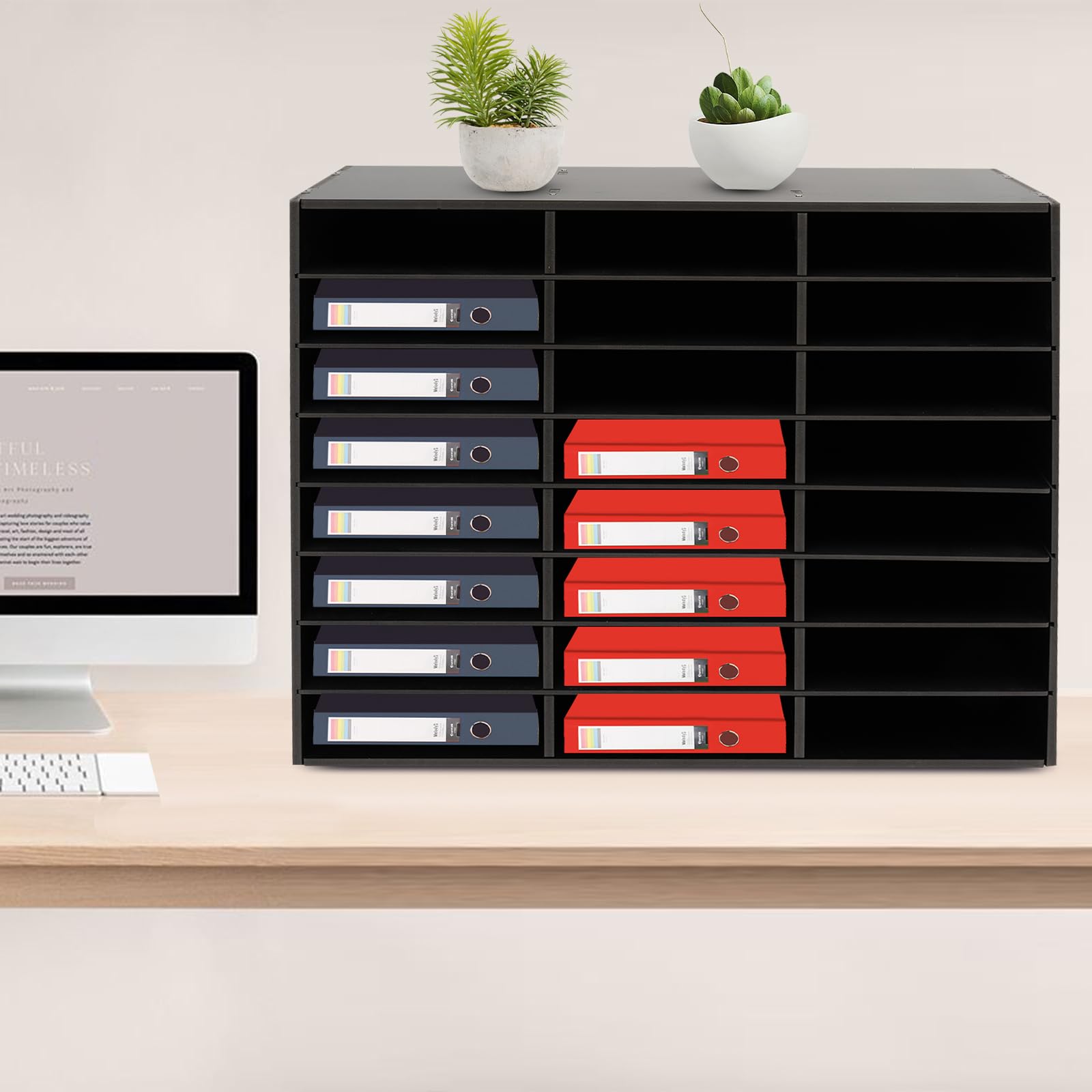 Organizador de literatura 24/36 para documentos de escritorio, armario multiusos extraíble, bandeja para cartas, de PVC, para oficina, aula (negro, 24)