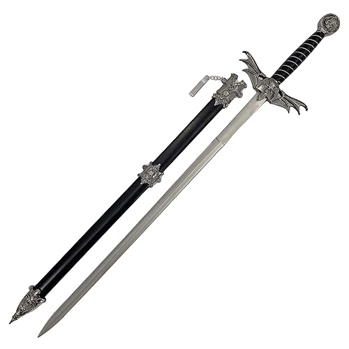 MedievalDepot - Everlasting Fire Dynasty Sword - Dragon Serpent Silver Ceremonial Royal Saber with Hard Scabbard, Chinese Wyvern Blade - Ideal for Collectors and Medieval Enthusiast (33.5")