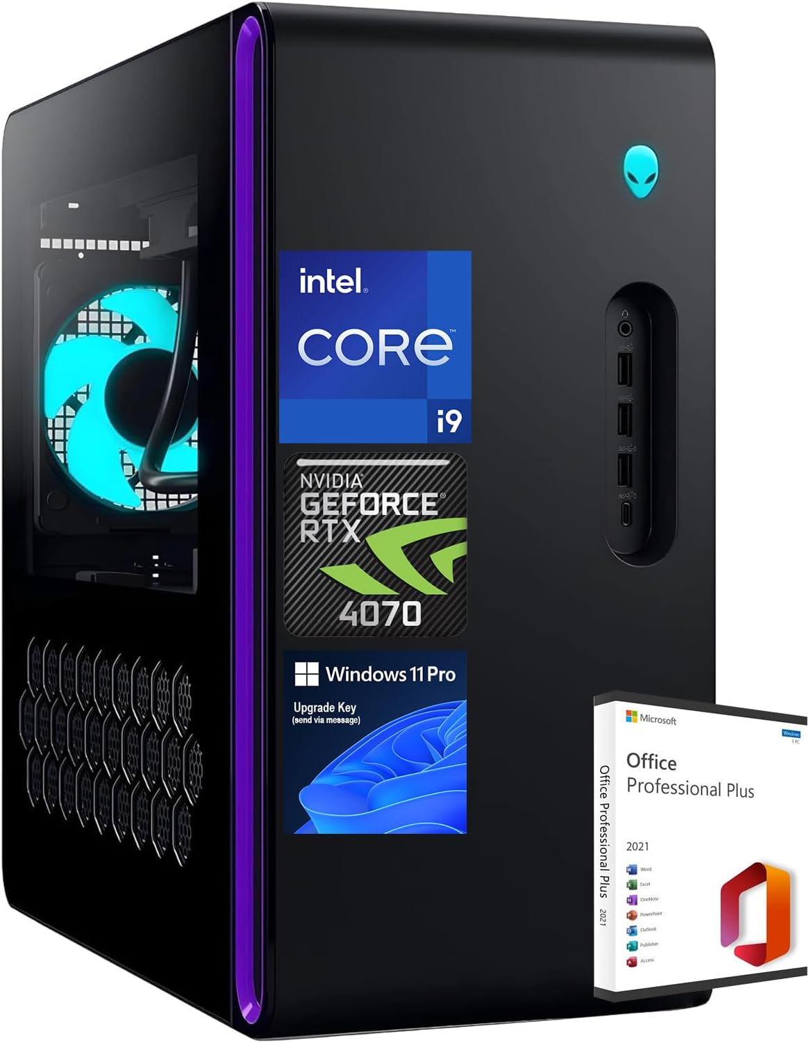 Alienware Aurora-R16 Gaming Desktop PC - Intel 24-core i9-13900F, RTX 4070 GDDR6X 12GB GPU, 64GB DDR5 RAM, 4TB SSD, 2TB HDD, Wi-Fi 6E, 12 USB Ports, Win 11 Pro, with Microsoft Office Lifetime License