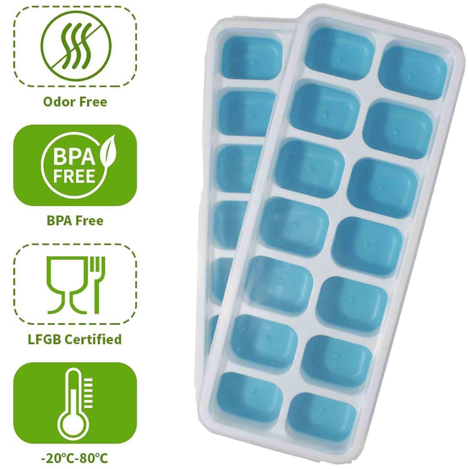4 Vassoi Per Cubetti Di Ghiaccio In Silicone Con Coperchio, Blù – Stampo Per Ghiaccio Facile Da Sformare, Senza BPA, Lavabile In Lavastoviglie, 56 Cubetti