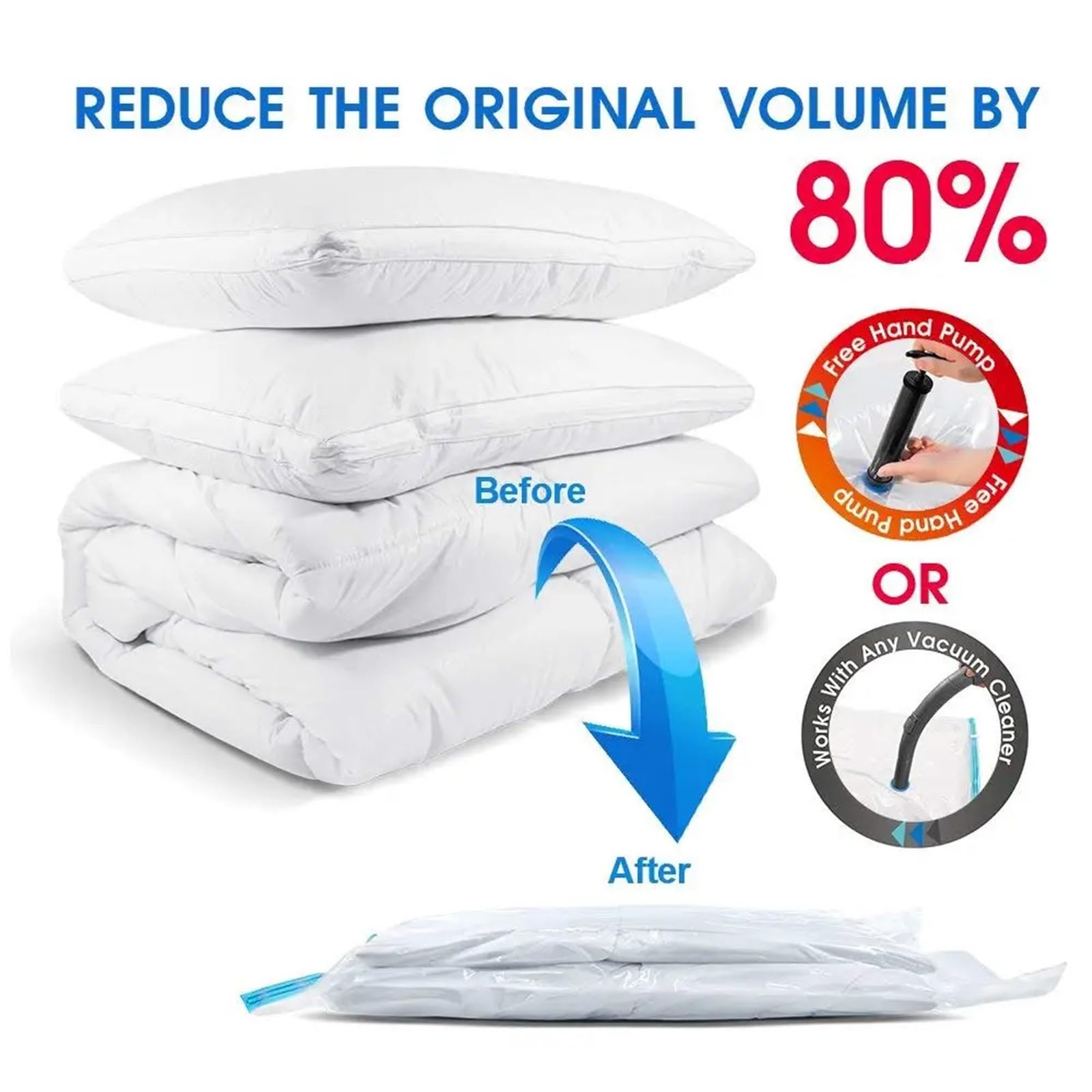 Bolsas de Compresión al Vacío Paquete de 8 bolsas almacenamiento al vacío | For ropa Almohadas Ropa de cama Manta Más espacio Ahorre bolsas de viaje de compresión(8PCS 50x70cm)