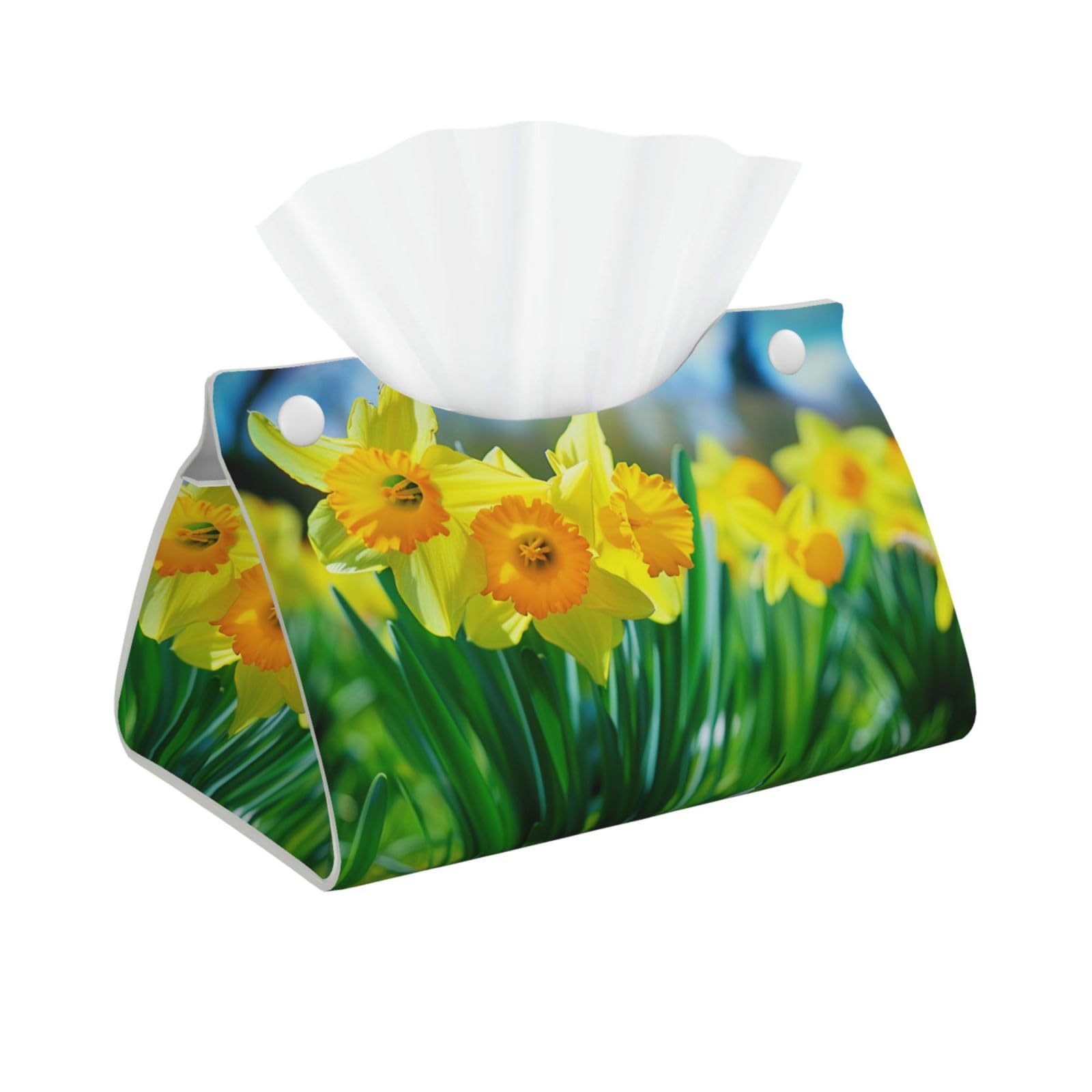 Daffodil Flower Print Tissue Box Cover Foldable Tissue Storage Box Leather Tissue Cube Box Holder for Living Room Bedroom Office Car Home Decor