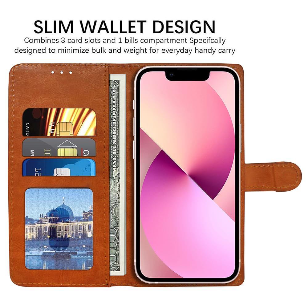 Amazon Brand-Solimo Flip Leather Mobile Cover (Soft & Flexible Back case) for Apple iPhone 13 Mini (CamelBlue) 3