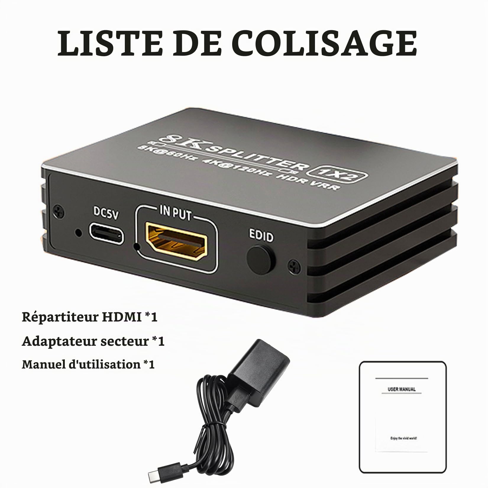 BolAAzuL Splitter HDMI 2 Sorties 1 Entrée, Répartiteur HDMI 2.1 4K 120Hz Repartiteur 8K 60Hz 1x2 avec Audio, Splitters pour Dual Moniteurs HDCP 2.3 HDR EDID Latence Zéro pour PS5/Xbox/PC/TV