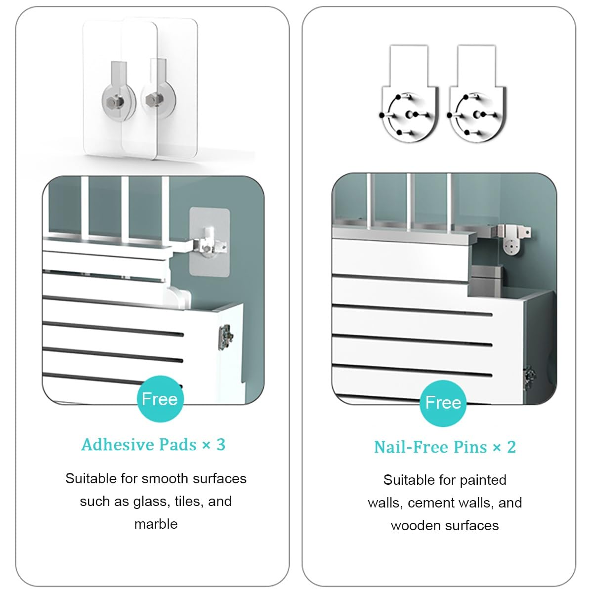 NoPunching Support mural pour routeur WiFi avec étagères pour bureau et maison Blanc/marron 47,4 cm
