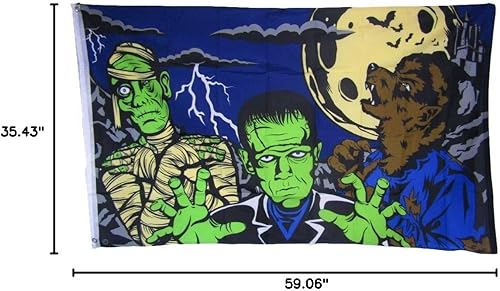 Miniatura 5 de Trade Winds Bandera de 3 x 5 Happy Halloween Spooky Noche de miedo Monstruos 3 x 5 ' ojales de latón Premium resistente a la decoloración