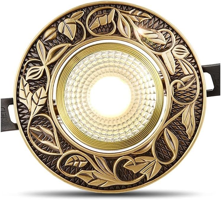 Spotlight,Led Recessed Lighting Round Anti-Glare Ceiling Lights，3W-9W Chinese Style Copper Ceiling Spotlights，Business Indoor Recessed Light Fixtures Living Room Bedroom Downligh/3000K/9W