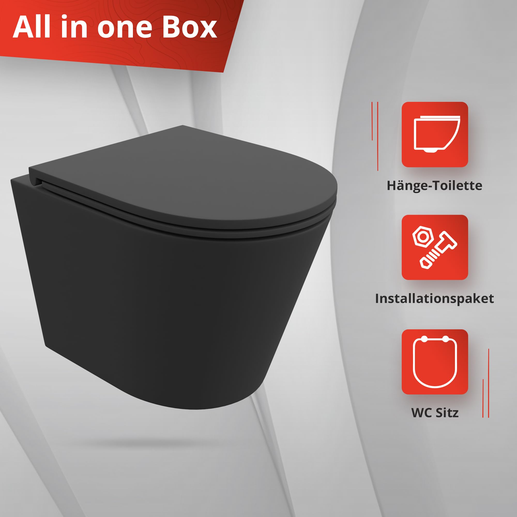 WC Sospeso Lavita Galve Black - Design Senza Bordi, Abbassamento Automatico, Nero - Foto 2