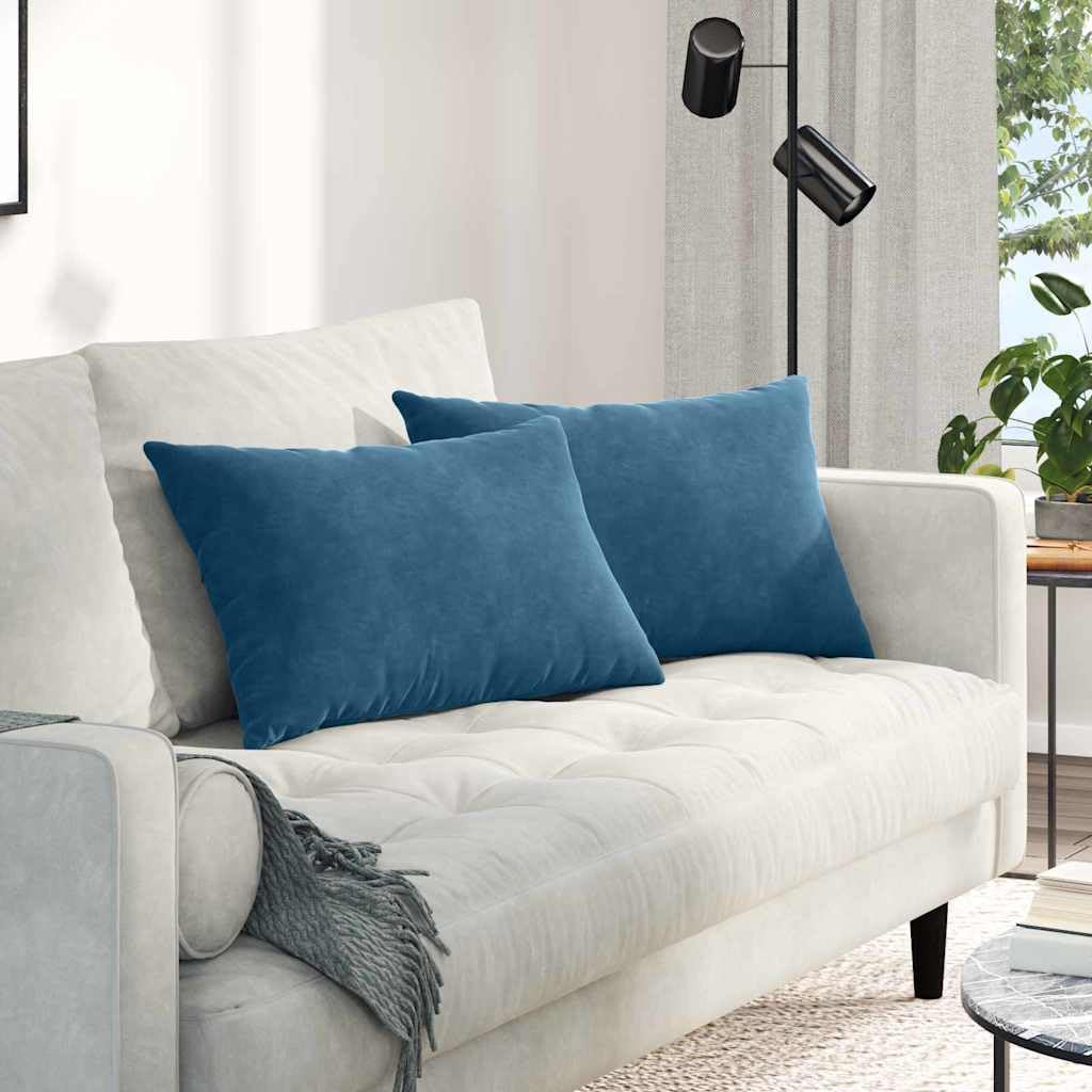 Coussins canapé bleu 60x40 en velours pour salon moderne