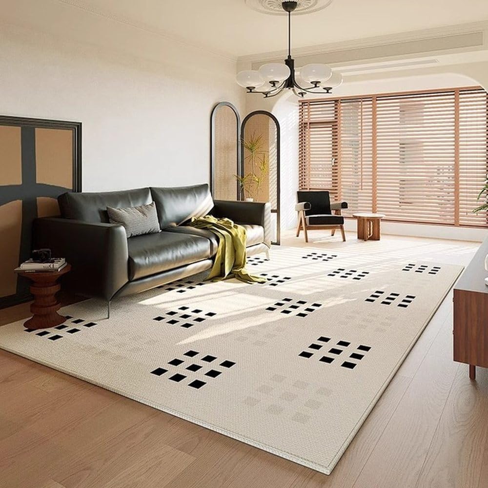 Tapis de salon rétro noir en peluche 100x150cm WR834 HM
