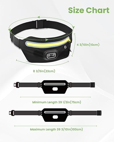Miniatura 7 de Riñonera delgada para hombres y mujeres, riñonera con luz nocturna RGB recargable extraíble y cinta reflectante, bolsa para correr con agujero para