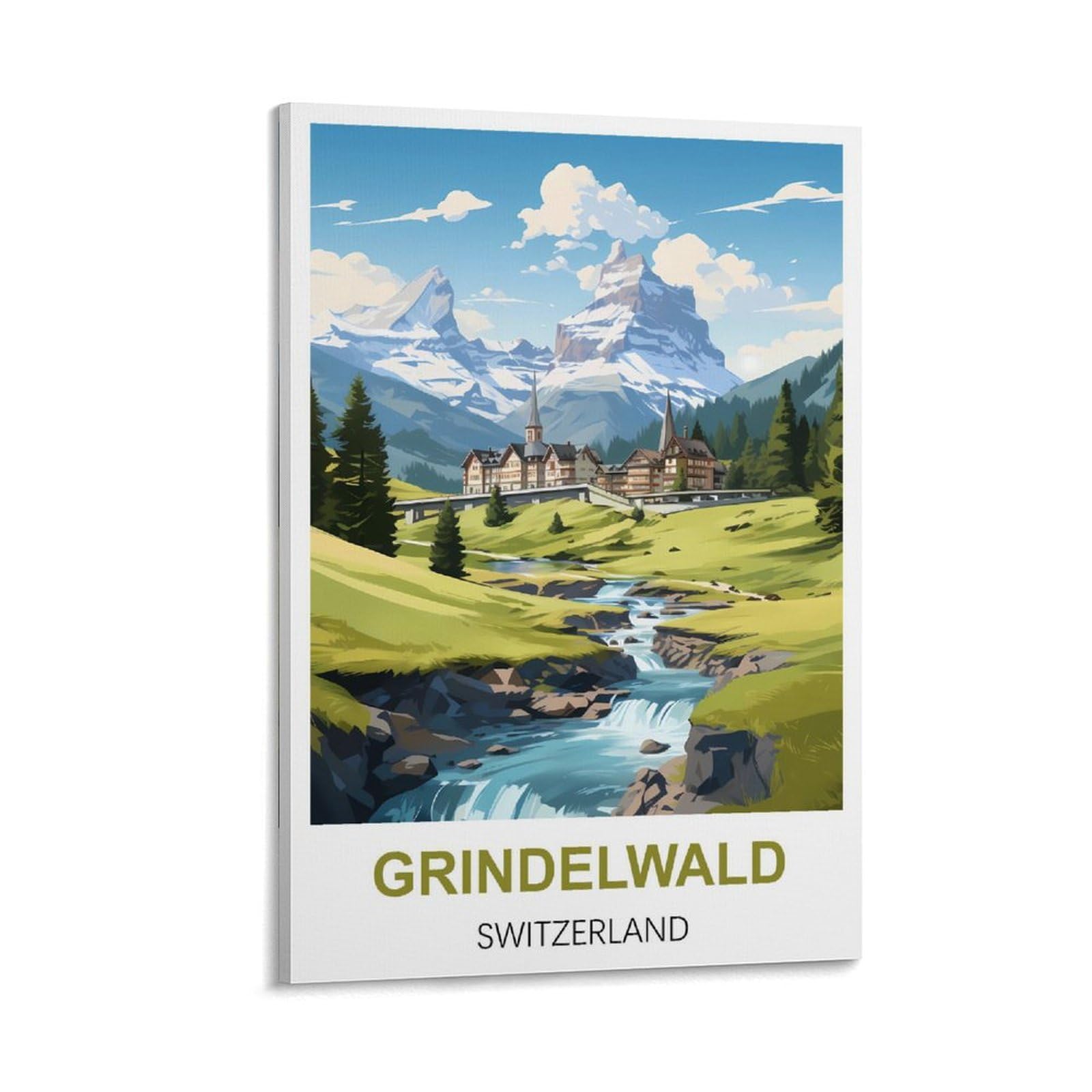KmoNo Grindelwald Switzerland Vintage Travel Poster 08x12inch(20x30cm) Wall Decor Painting Canvas Wall Art Living Room Poster Bedroom