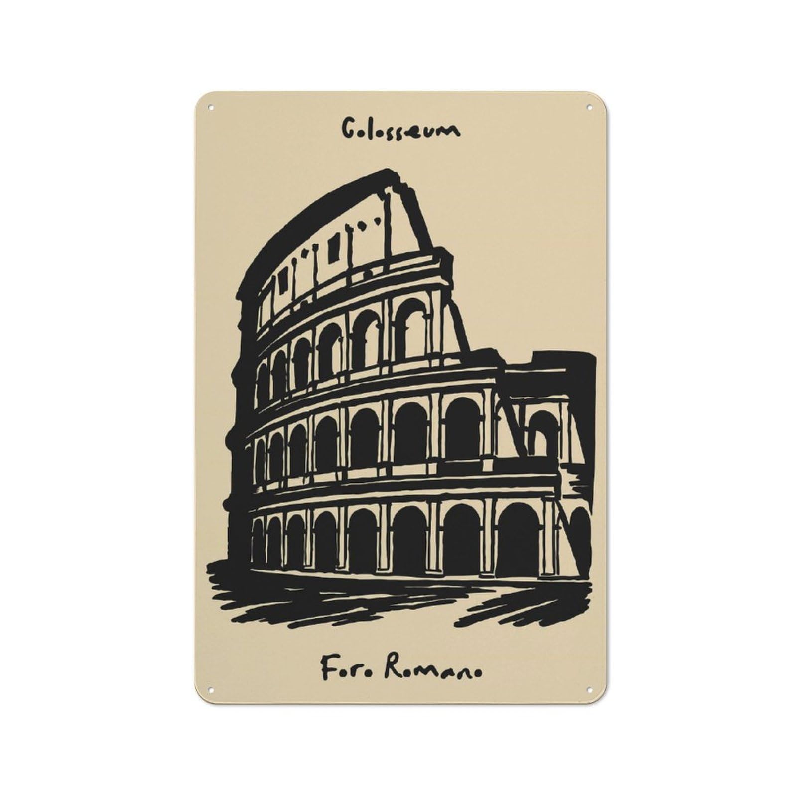 Junmoney Style-5 Casual Colosseum And Foro Romano Illustration Shed Metal Sign 30X20cm, Shed Wall Decor For Greenhouse, Garden Room, Cafe Or Entryway