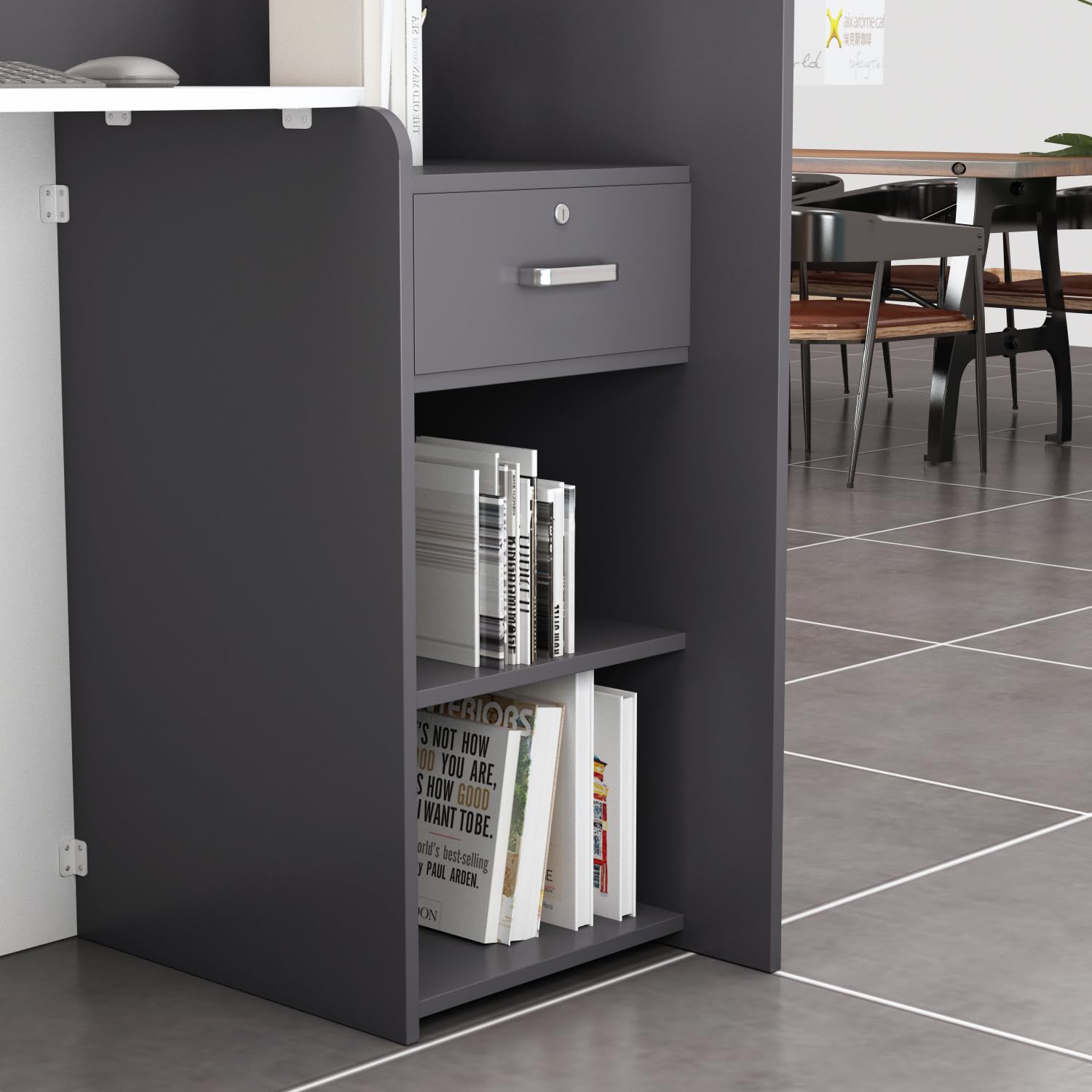 Mesa de Oficina, Mueble Recepción, Mostradores de Recepción Grandes, Mostrador Basic, Mostradores para Tiendas, Recepción Mueble, Blanco y Negro, MDF, 40 x 121 x 110 CM