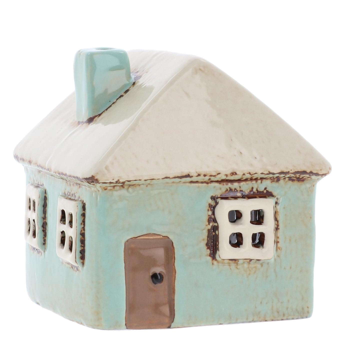 Shudehill Giftware Aqua Ceramic Village Pottery Square House Mini Tealight Holder