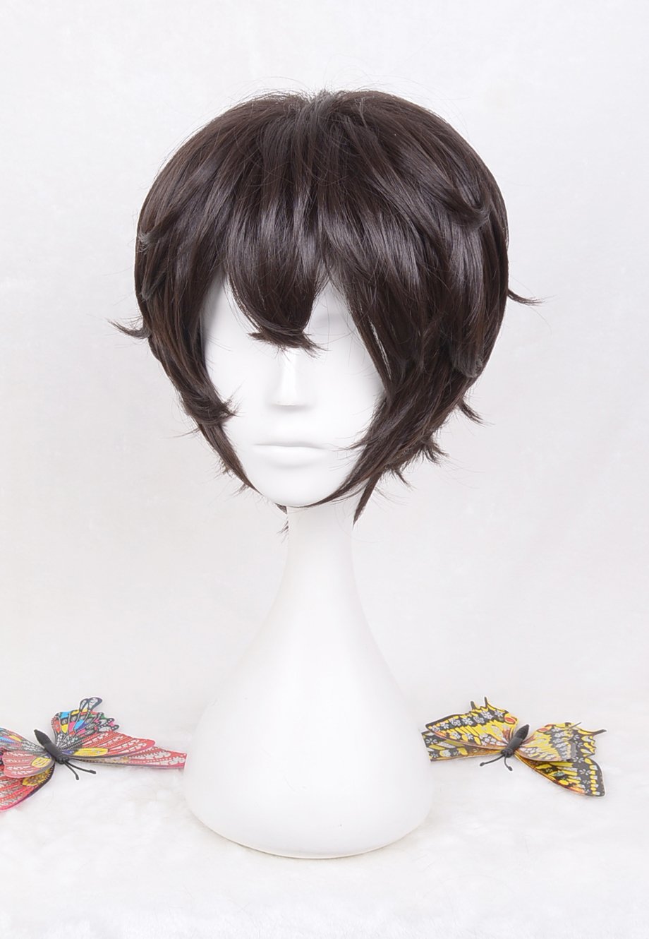 Curly High Temperature Fiber for Male Dark Brown Short Cosplay Wigs Synthetic (Dazai Osamu)