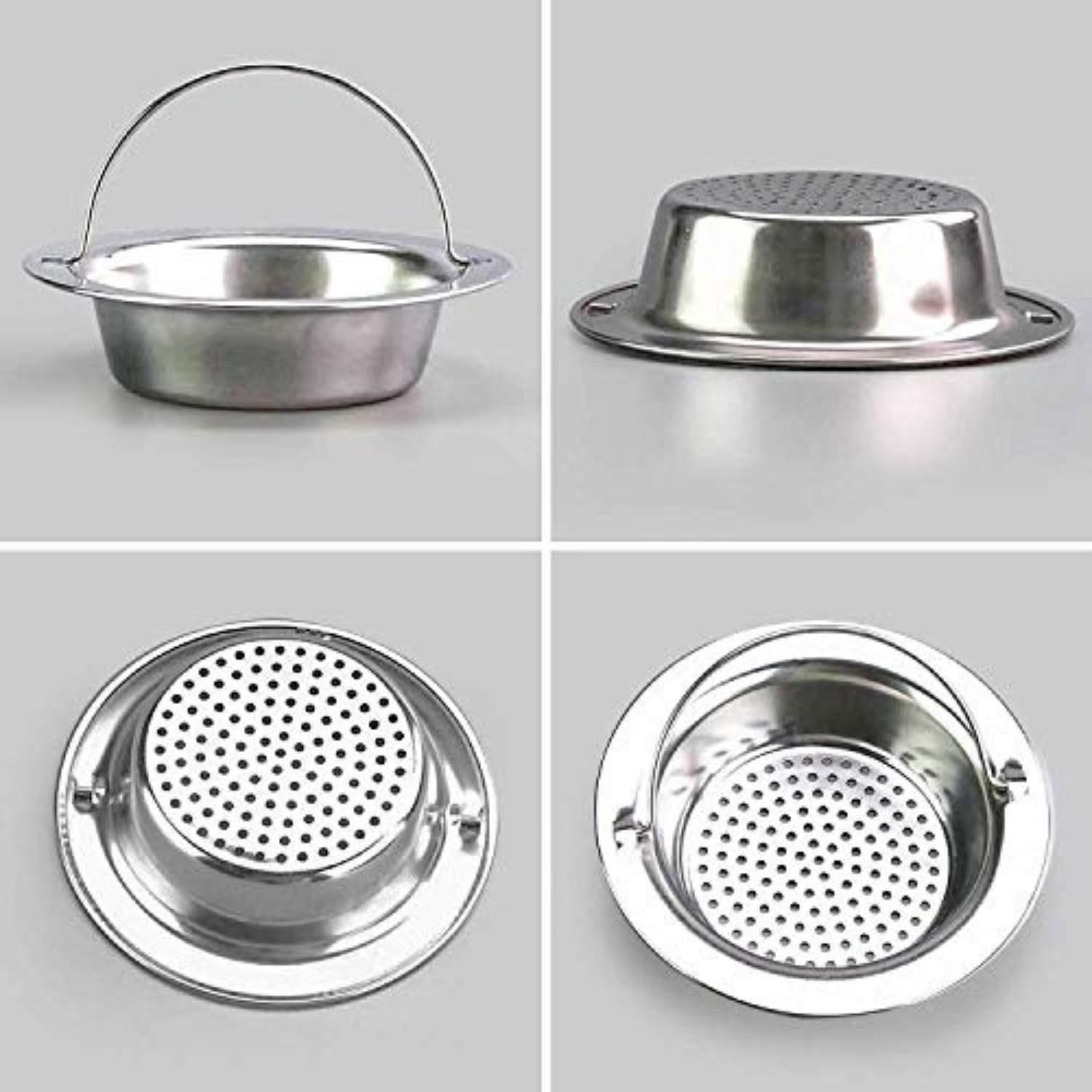 Giffy 11cm with 2mm Dia Holes, Stainless Steel Sink Strainer with Handle, Kitchen Drain Basin Basket Filter Stopper, Silver, for Home Office Hotel 1 - Piece 1