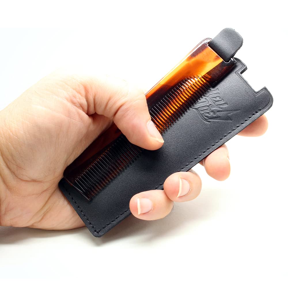 HEY JOE! - Deluxe Comb Leather Case | Męski grzebień kieszonkowy z etui ze skóry naturalnej