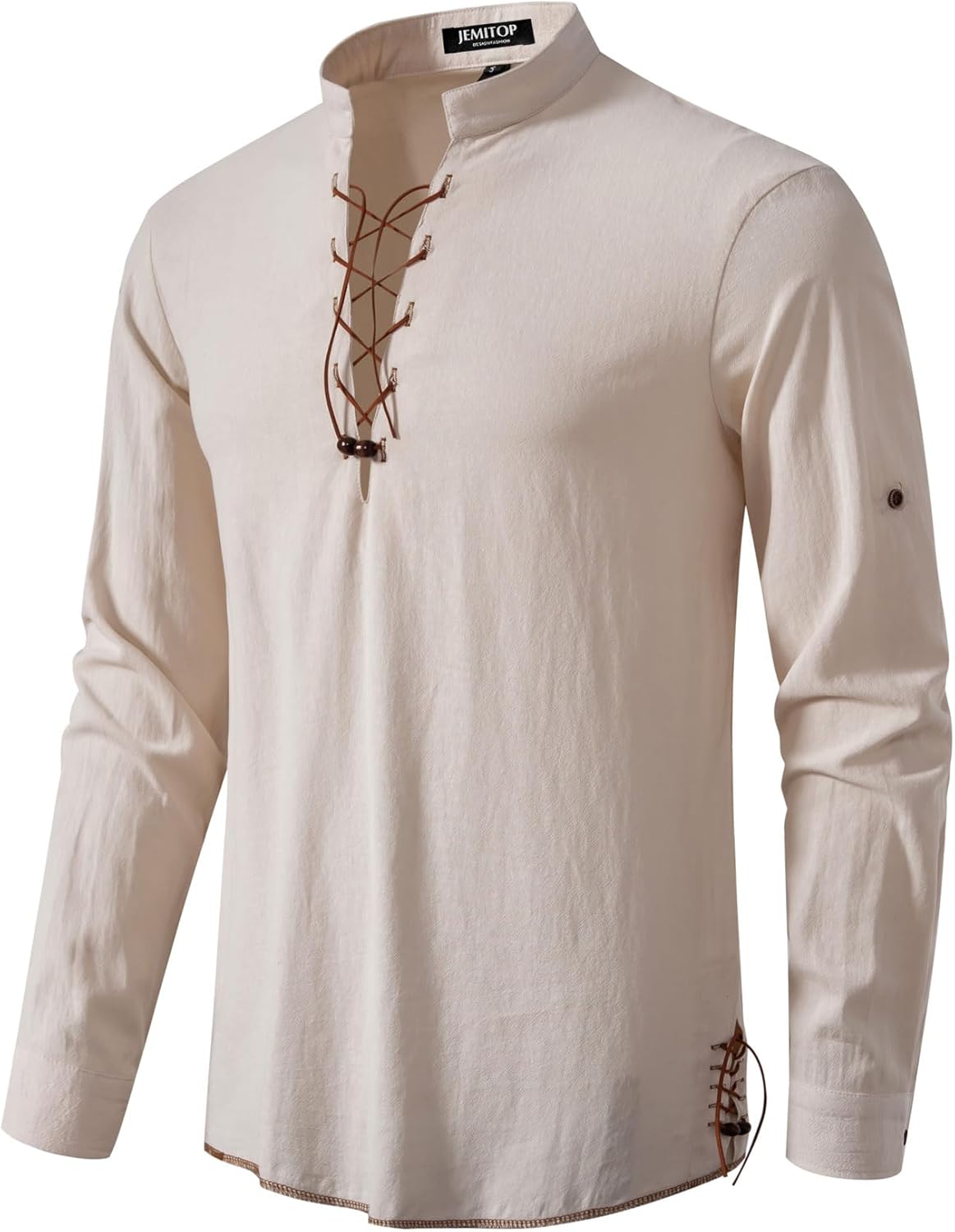 Men's Cotton Long Sleeve Lace Up Vintage Shirts for Renaissance Pirate Viking Medieval Costume - Image 2