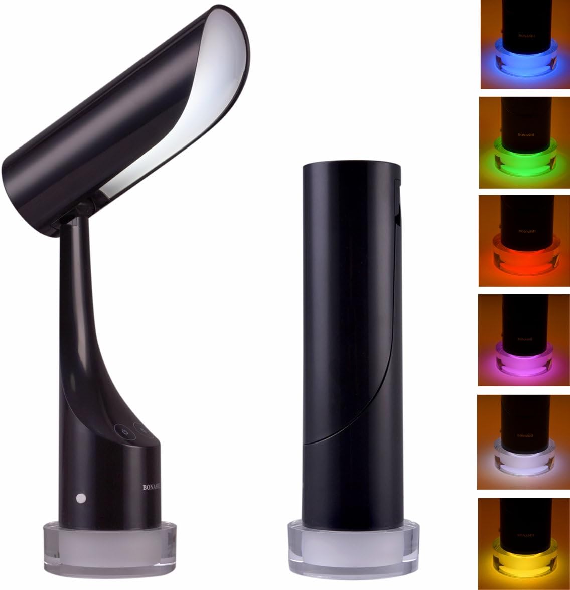 Cordless LED Desk Lamp with USB Port, Touch Control Diammable Table Lights with Colored Light Base Decorative Mood Nightlight, for Study Sleep, Black