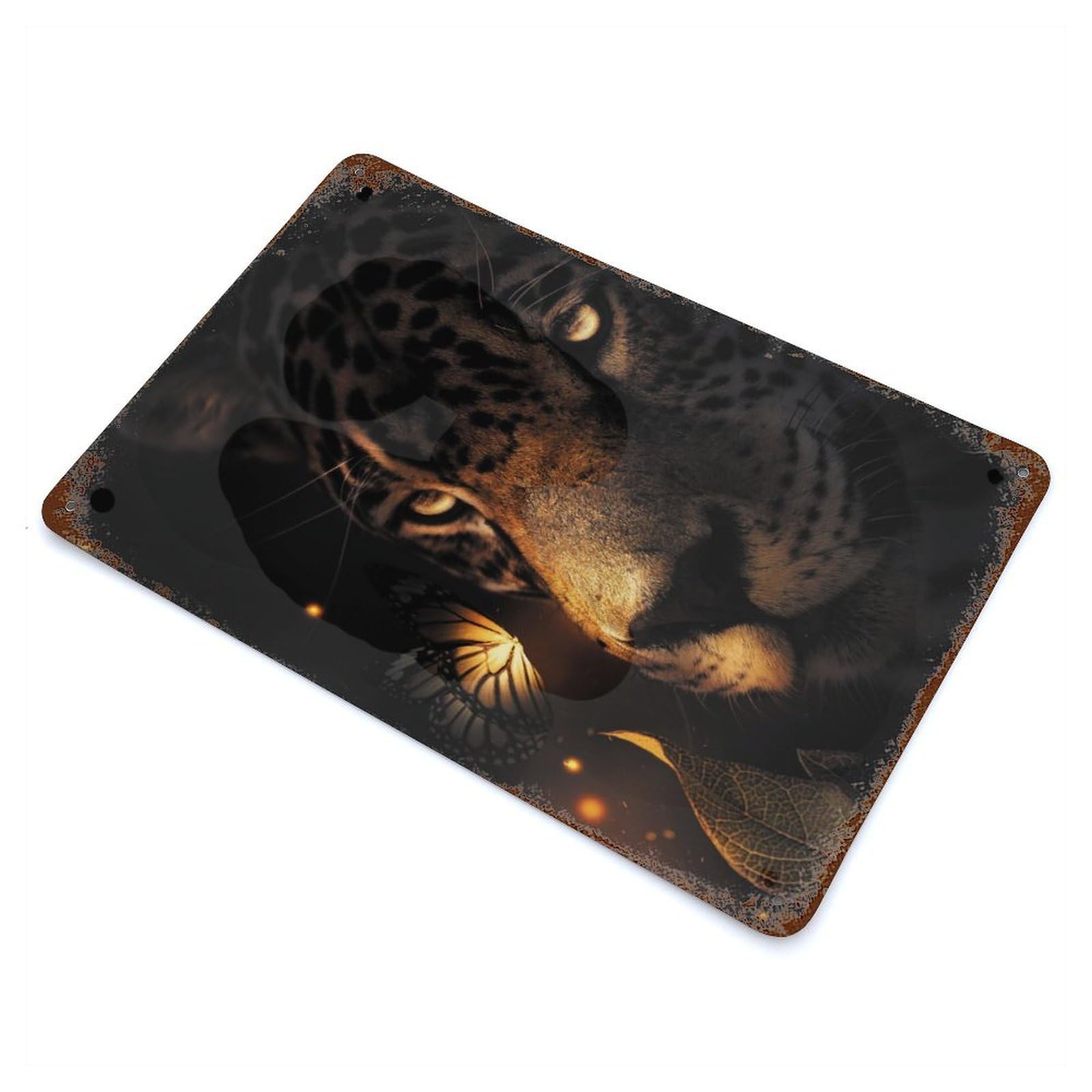 The Glowing Leopard Rust Effect Tin Sign 11.8"x7.9", Ideal for Farmhouse, Kitchen And Entryway Decor