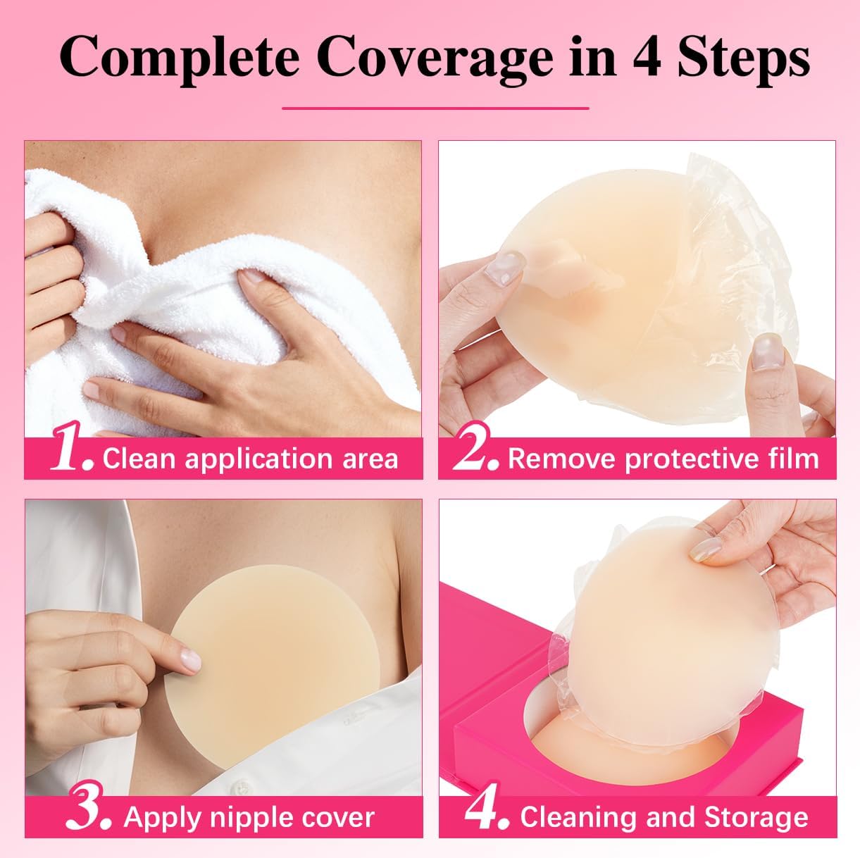 Nipple Covers for Women - Invisible Silicone Nipple Covers, Reusable Adhesive Pasties with Travel Case, Seamless Coverage - Image 3