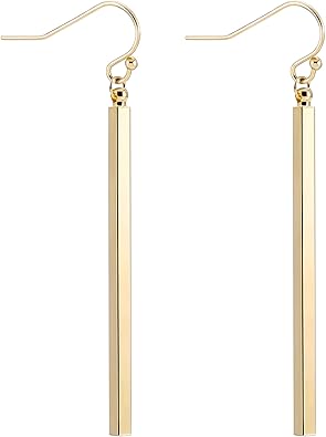 18K Gold Long Vertical Bar Drop Dangle Earring Minimal Long Circle Bar Earrings Geometric jewelry for Women Girls
