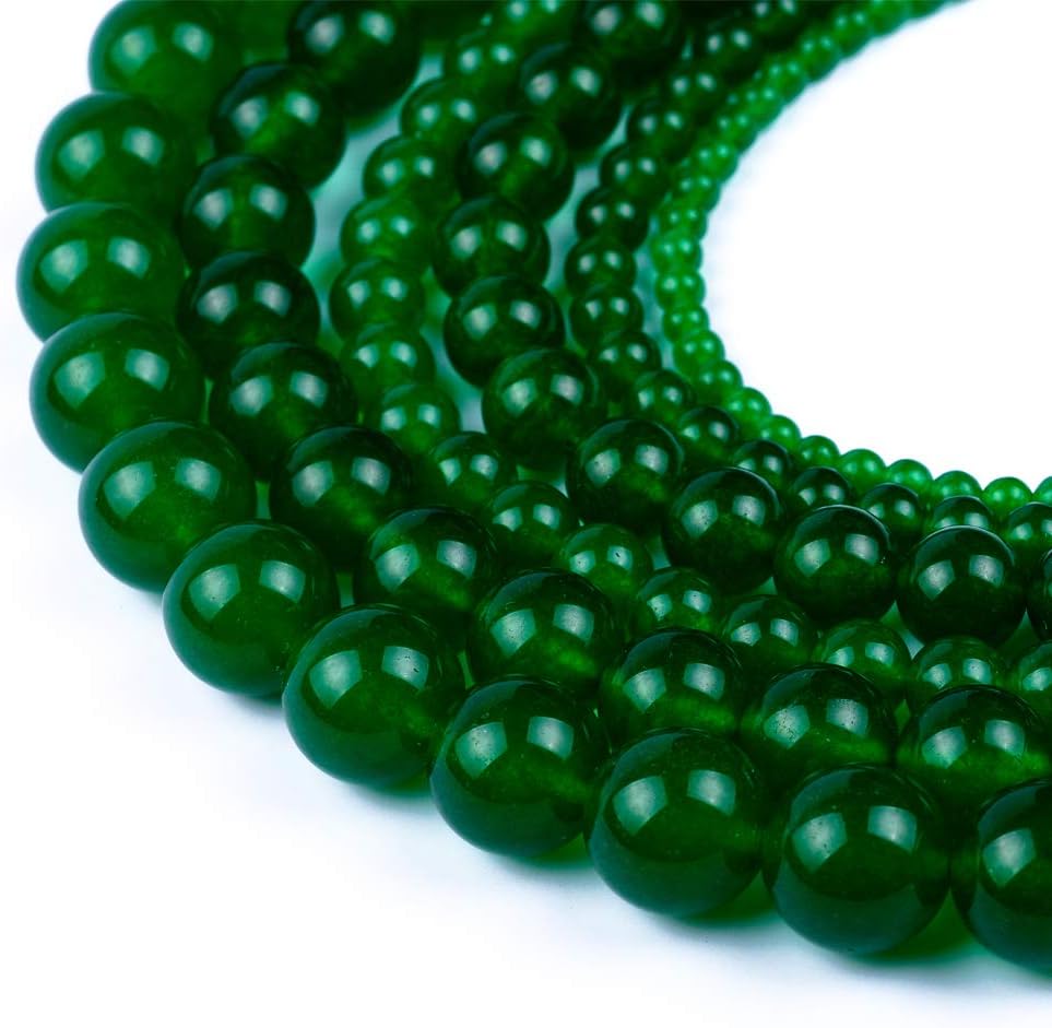 Natural Round Dark Green Dyed Jade Loose Stone Beads for Bracelet Necklace DIY Jewelry Making 4MM, 6MM, 8MM, 10MM, 12MM by Ruilong (8MM)