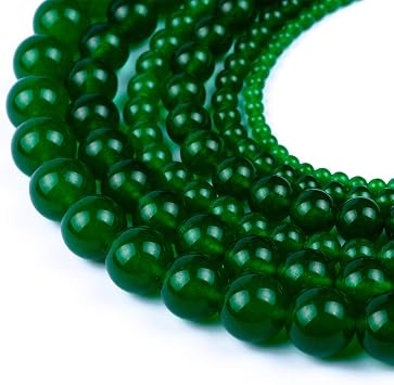 Natural Round Dark Green Dyed Jade Loose Stone Beads for Bracelet Necklace DIY Jewelry Making 4MM, 6MM, 8MM, 10MM, 12MM By Ruilong 8mm | Natural Round Dark Green Dyed Jade Loose Stone Beads for Bracelet Necklace DIY Jewelry Making 15"