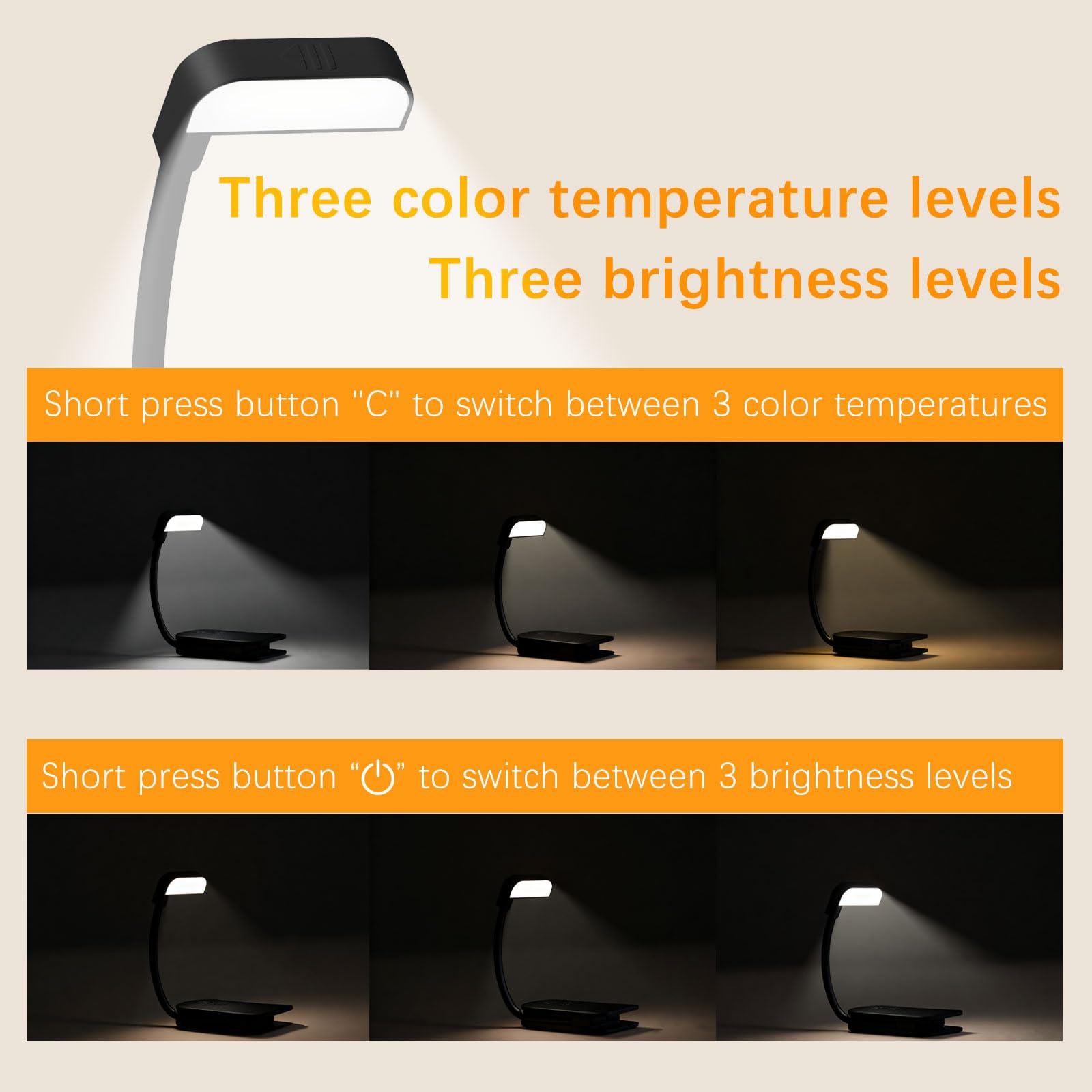 Luz de Lectura Recargable,9LED Luz 3 Colores de Luz & 3 Brillos,360° Flexible Ajustable Lámpara de Lectura Recargable,Largas Horas,luz para leer libros en la cama