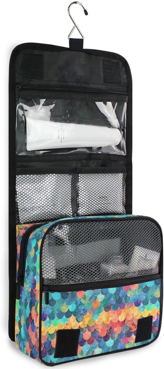 Hanging Travel Toiletry Bag Rainbow Scales Kit Makeup Case Cosmetics Organizer for Men Women