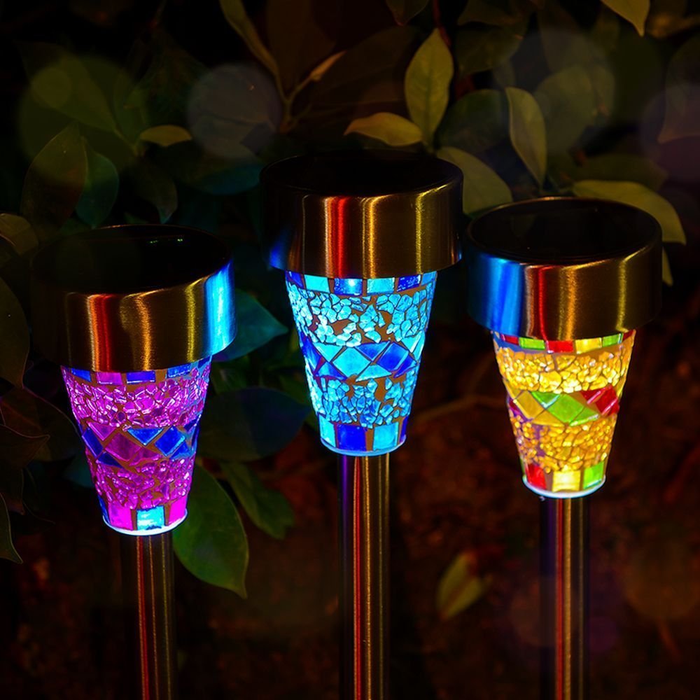 Mosaik Solarleuchte Wasserdichte Solar Gartenleuchte Bodenleuchte Außen Garten Licht,Edelstahl Außenleuchte Solarlampe Dämmerungsschalter Perfekt für Garten,Balkon und Terrasse (6pcs)