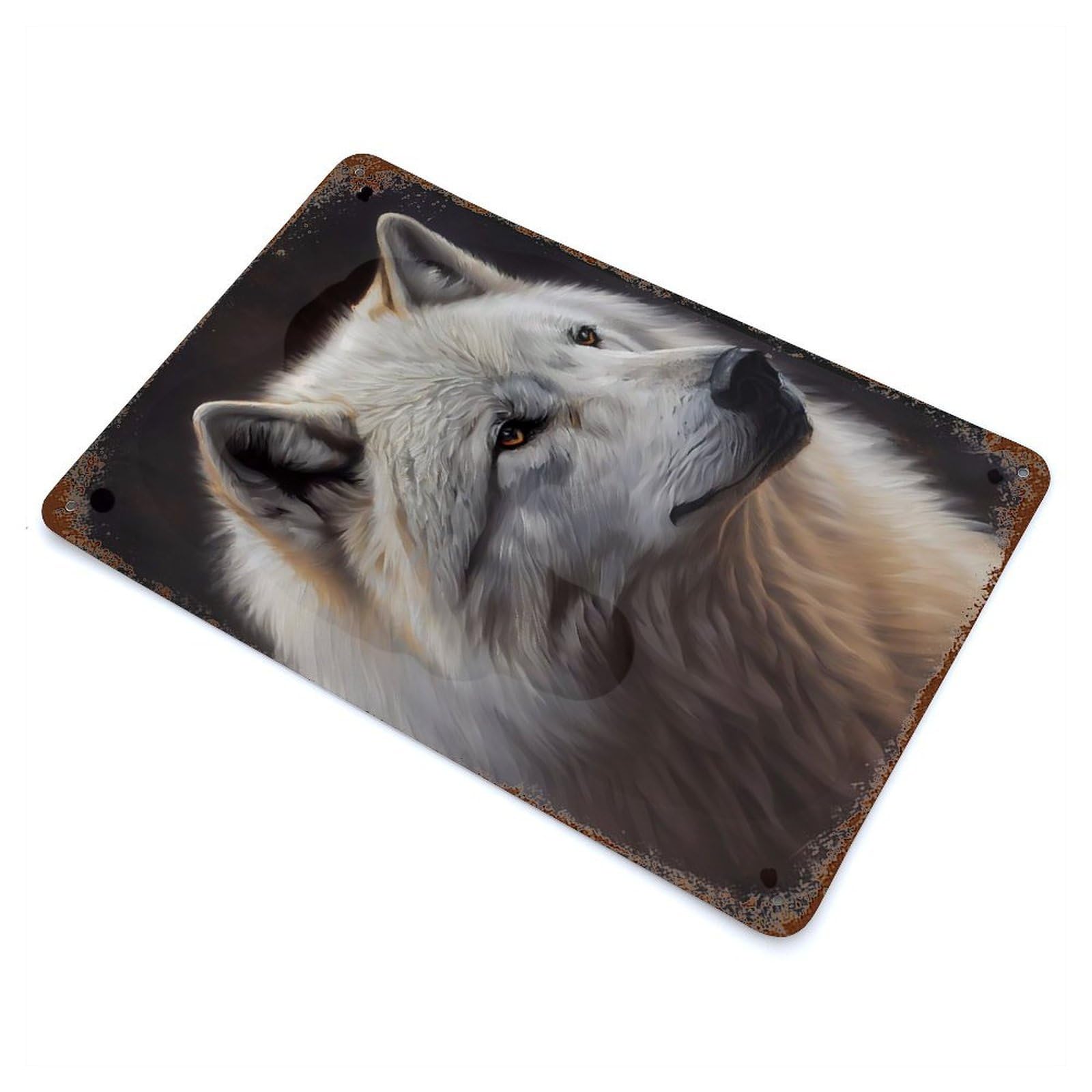Retro Metal Sign with Arctic Wolf Design 11.8"x7.9", for Office, Studio And Wall Decor, Retro Wall Decor