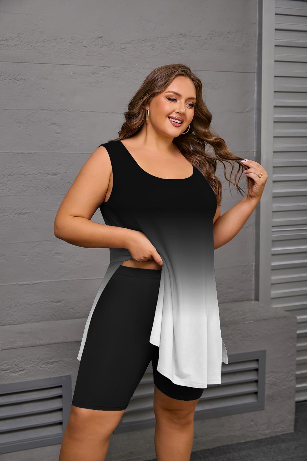 YeGine Women Plus Size 2 Piece Outfits Casual Sleeveless Tunic Tops Short Sets Summer Oversized Tshirts Shorts Sweatsuits