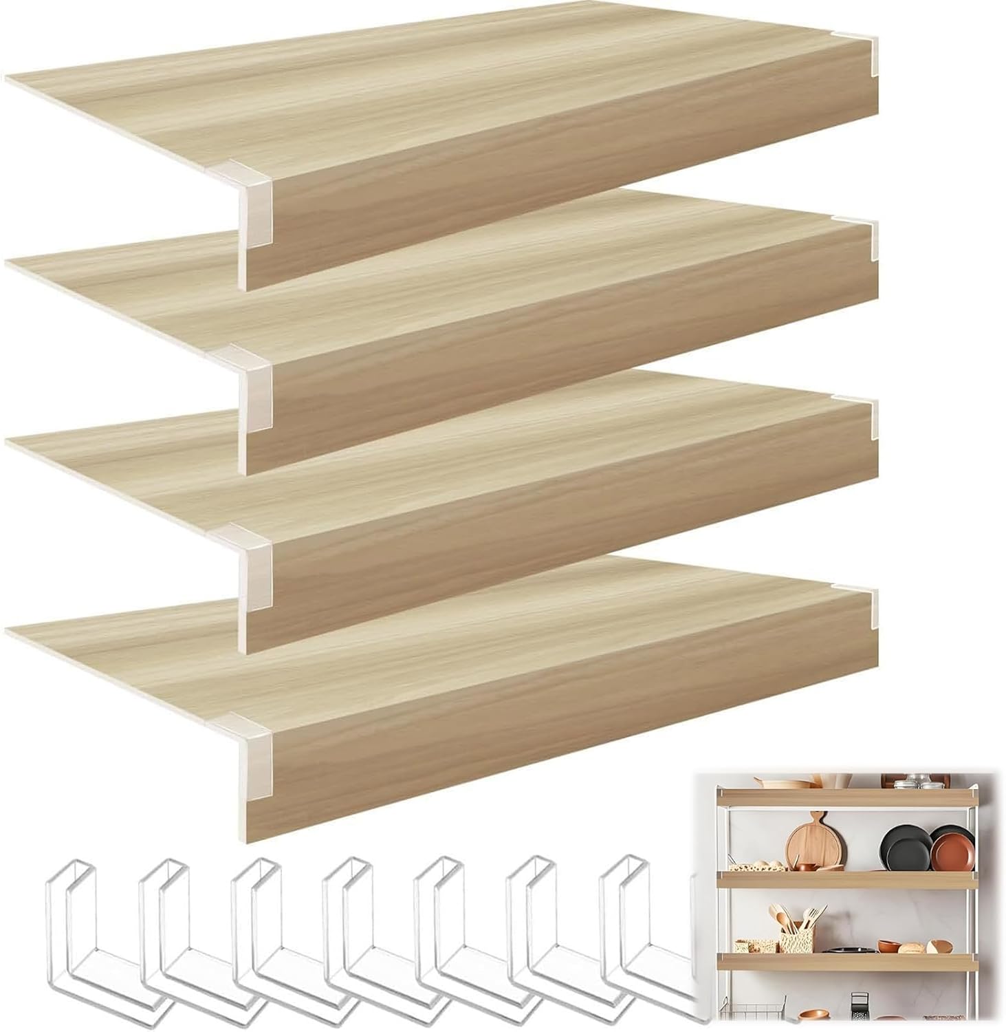 Premium Wire Rack Covers for Pantry & Closet Shelves - 4PCS Wood Wire Shelf Protectors, 9" W x 36" L - Ideal for Home & Kitchen Organization, Keep Milk Tea Fresh