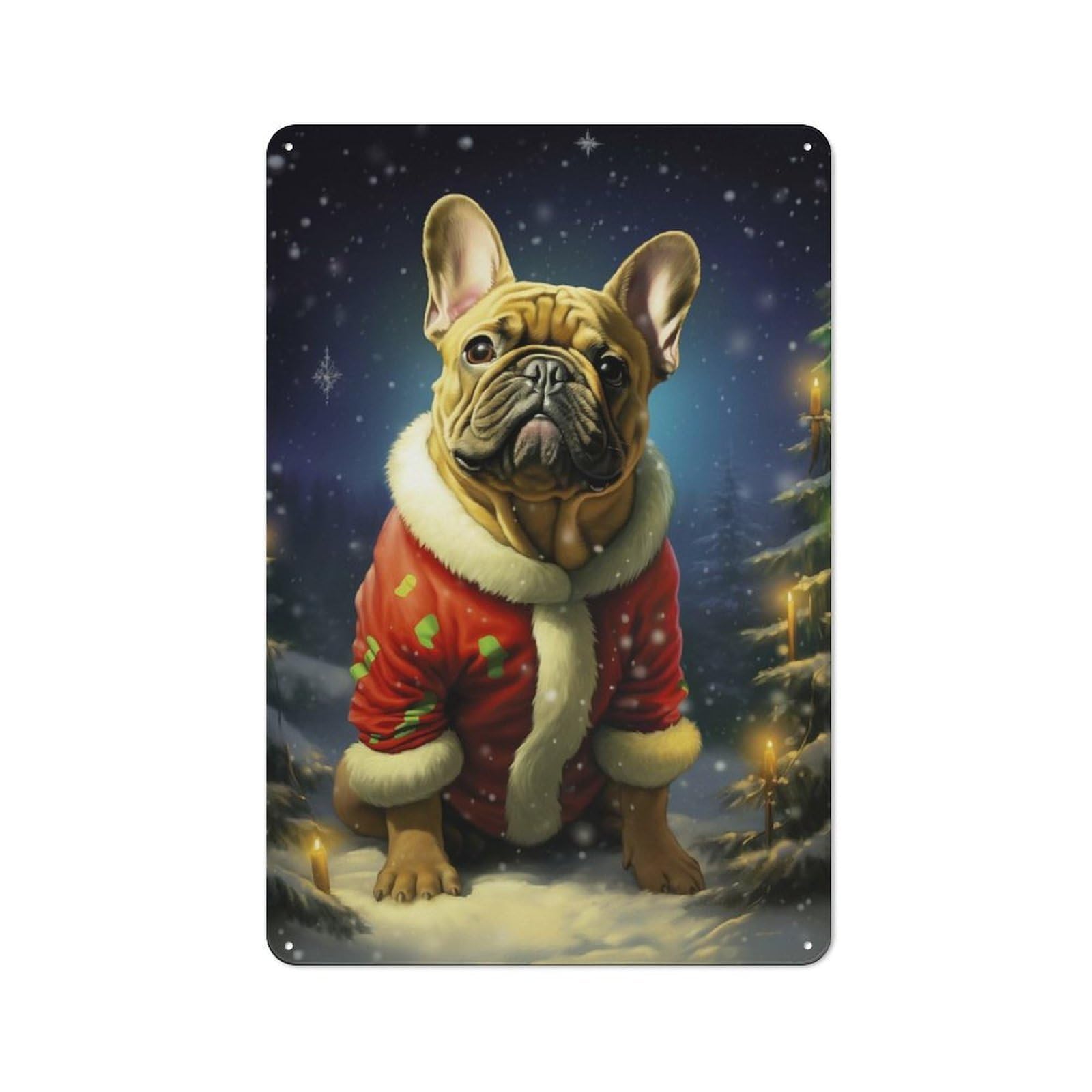 Junmoney Jolly Bulldog Xmas Retro Tin Wall Plaque 30X20cm For Dining Room Or Kitchen, For Home Decor Collectors