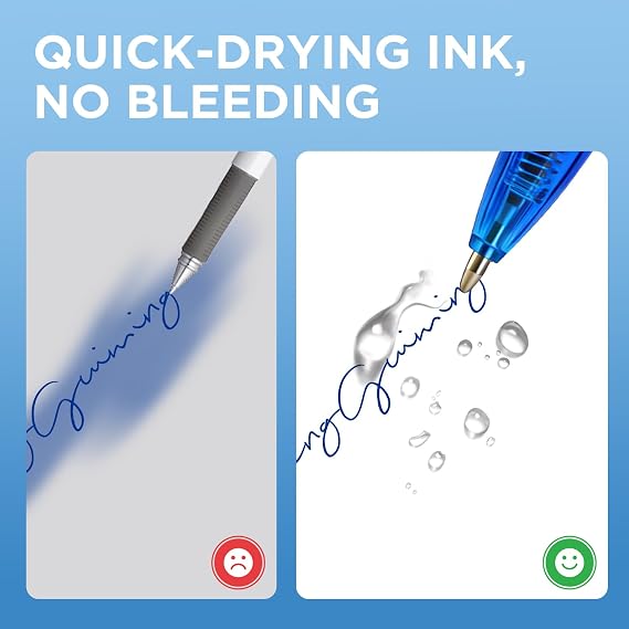 deli Pens Bulk,50 Pack Ballpoint Pens Blue Ink 1.0MM Medium Point | Smooth Writing Retractable Pen with Soft Grip, No Bleed, Fast Dry for Office School Home Use