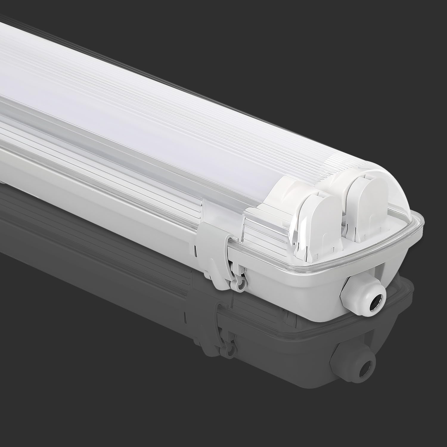 Fiqops Lampada a LED per ambienti umidi, 120 cm, 2 x 18 W, 3600 lm, luce bianca fredda, 6500 K, IP65, impermeabile, per ambienti umidi, doppio tubo T8, lampada tubolare da officina, per garage