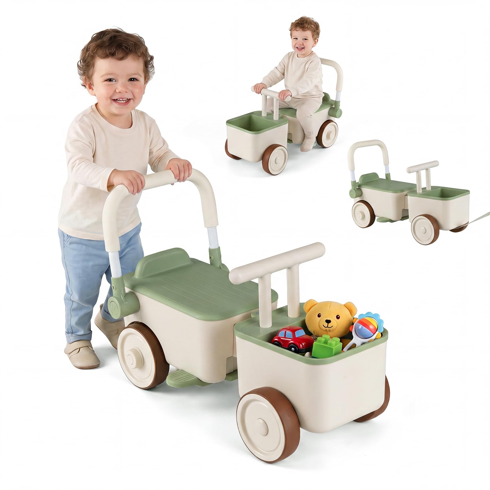 COSTWAY 3 en 1 Correpasillos para Niños, Cochecito de Empuje (Verde)