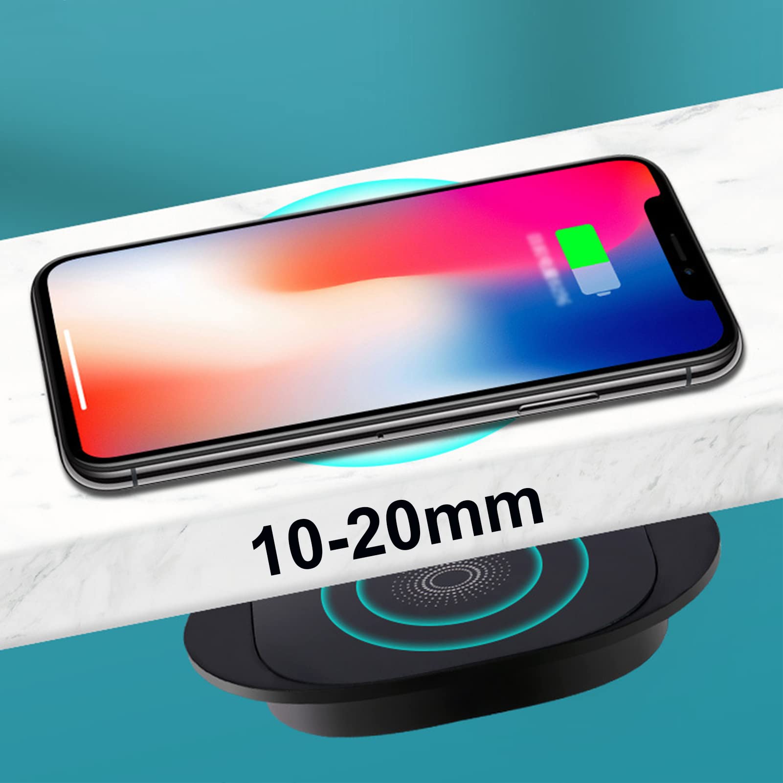 Ampaco Invisible Wireless Charger, 10-20Mm Hidden Long Distance Wireless Phone Charger, Under Desk Qi 10W Furniture Wireless Charging Pad For Bar/Coffee Table/Desk Wait