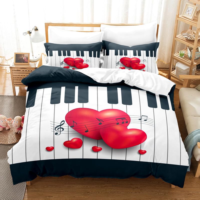 Parure de lit 160x200 cm housse de couette 3D cœur blanc réversible
