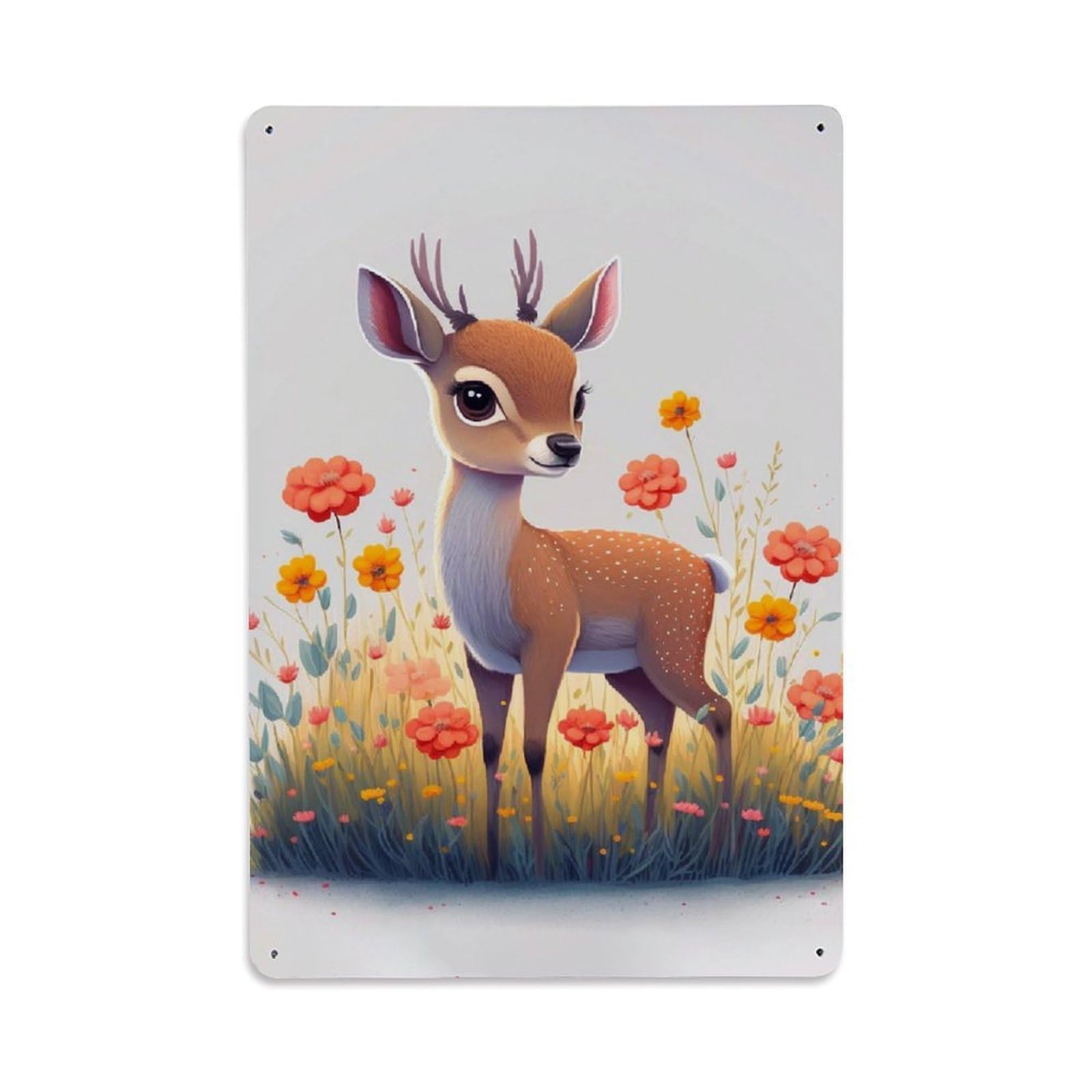 Wildlife Vintage Cartoon Animal Kawaii Healing Deer Design Metal Tin Sign Plaque Wall Decor for Cafe, Man Cave, Club Bar, Office, Home Garden Round Metal Poster 8x12Inch