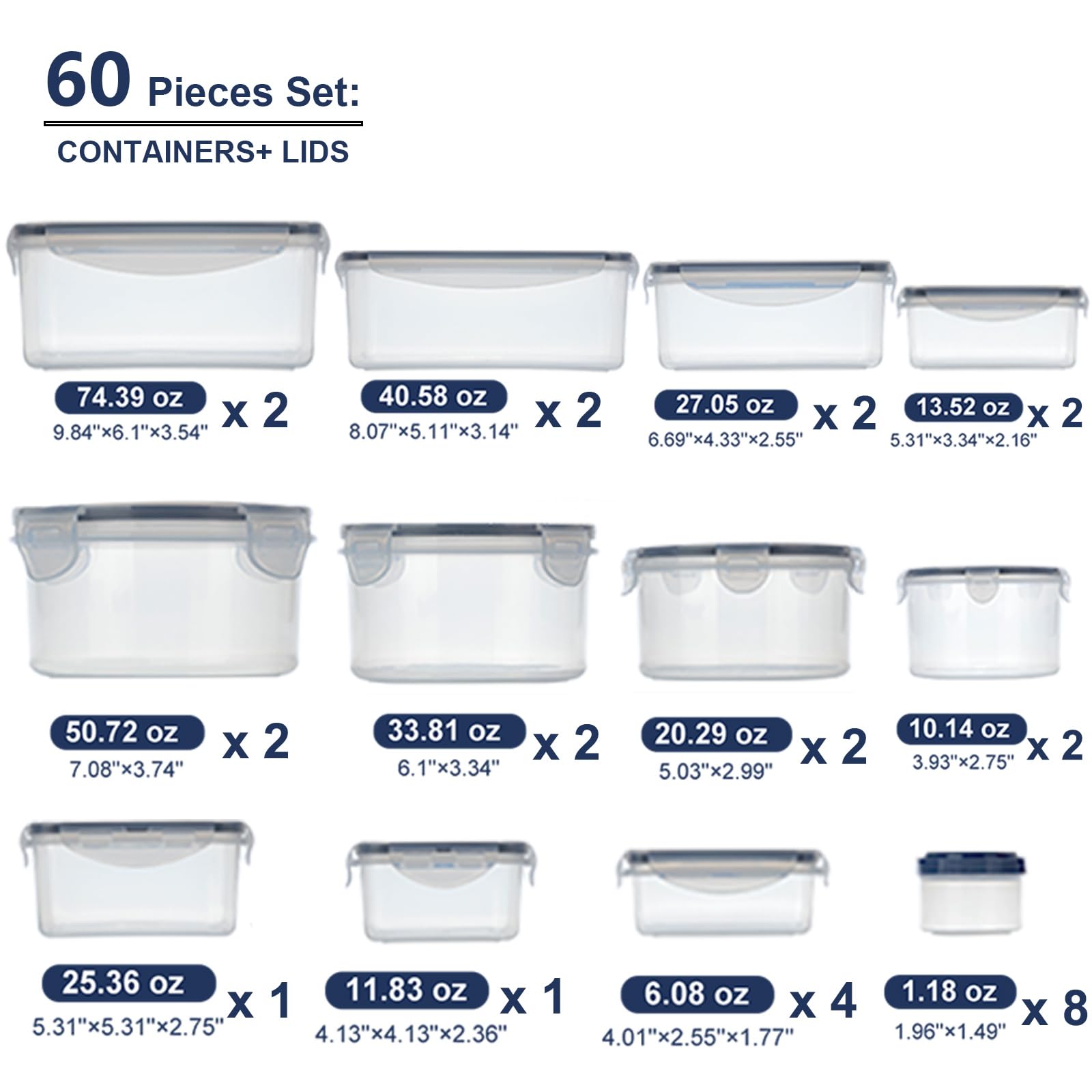 KITHELP 60-Piece Large Food Storage Containers Set - Leakproof, BPA-Free Plastic with Lids Airtight for Kitchen Storage and Organization Reusable with Labels Pen- Microwave Dishwasher Freezer Safe