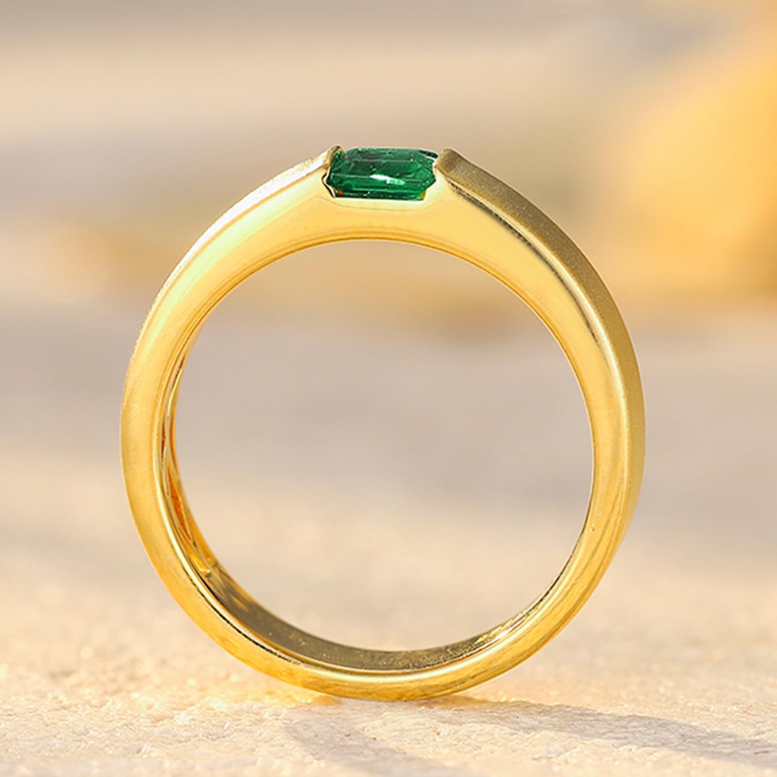Anillo de mujer de oro auténtico, solitario con esmeralda de 0,3 quilates