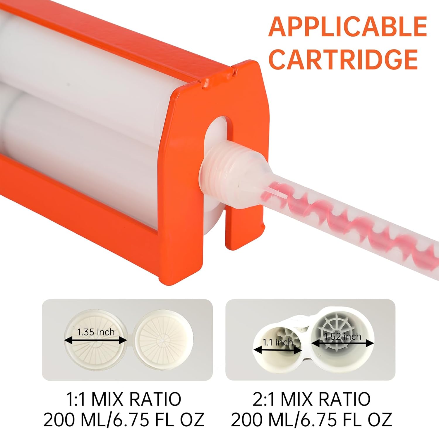 Dual Caulking Gun,Epoxy Gun for 200 ml(6.75 fl oz,1:1 or 2:1 Mix Ratio),Manual Double Cartridge Caulk Gun Panel Bond Adhesive Applicator with Mixing Nozzles for 08115,05887,07333(Orange)