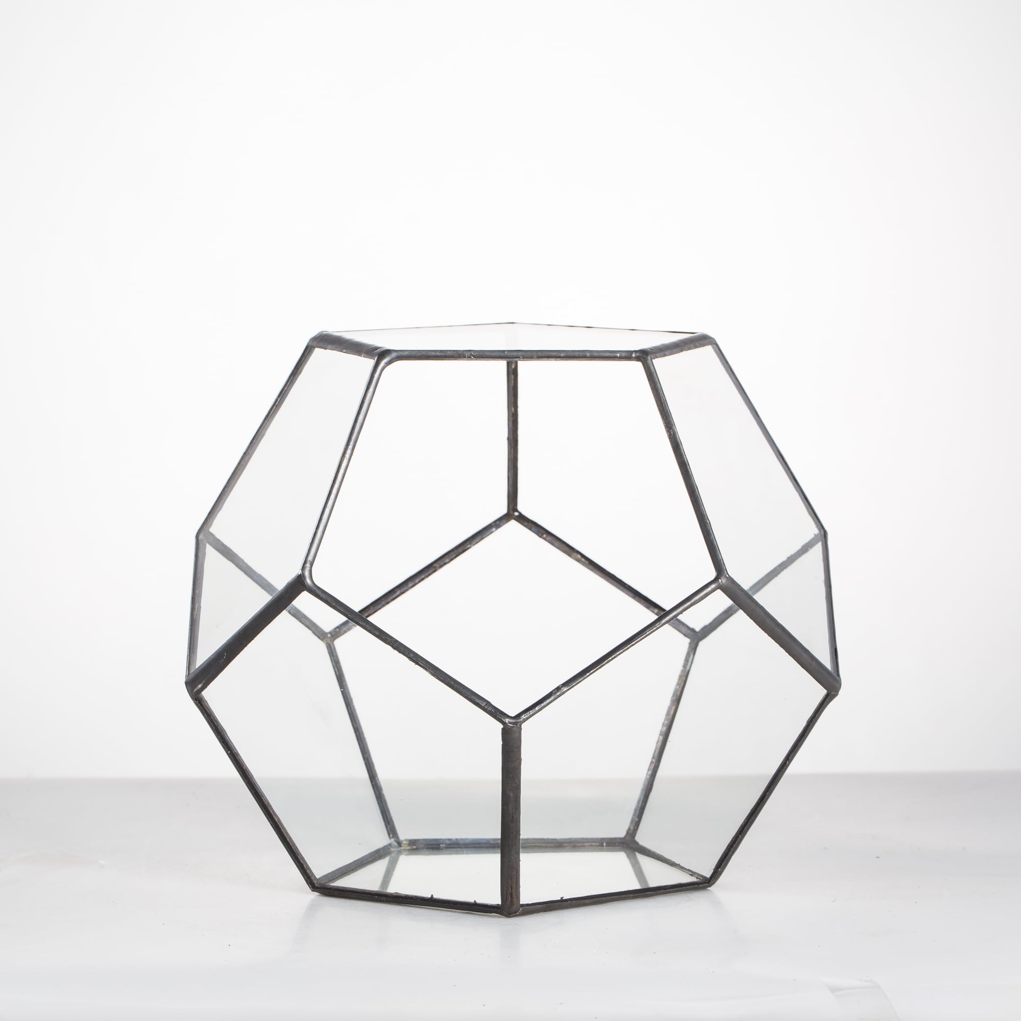 NCYP Noire Géométrique Terrarium en Forme de dodécaèdre et plaques Transparent de Verre pentagonales pour Plante (Pas de Plantes)