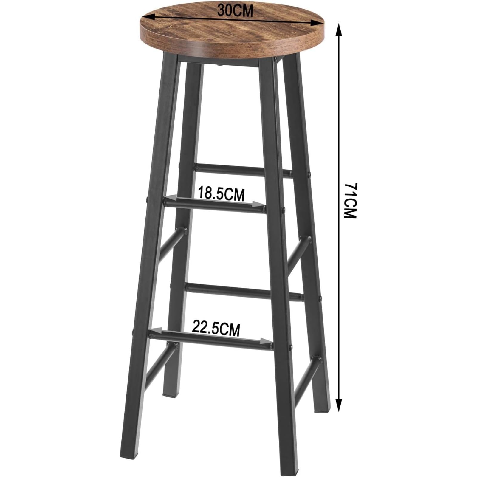WOLTU Set Mobili da Bar Tavolo con 2 Sgabelli Alti Arredo per Cucina in Acciaio Legno, Tavolo Cucina 60 x 60 x 100 cm, Marrone rustico + Nero