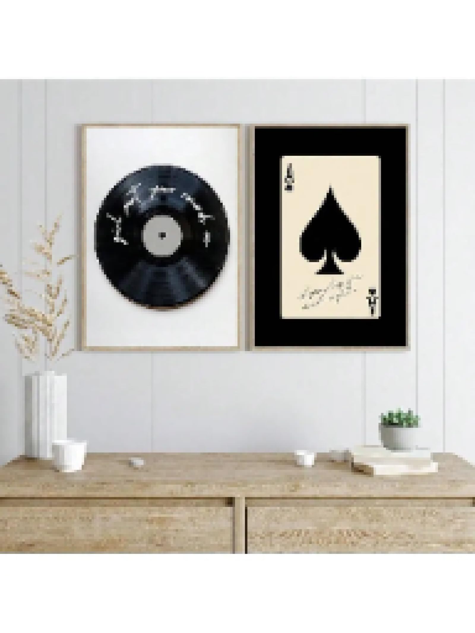 MAIMANG Stampa su tela, poster retrò con carte da gioco, disco in vinile, moda femminile, dipinto moderno, arredamento per la casa, 80x120cmx2 senza cornice