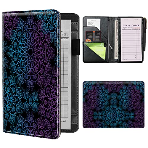 Server Books for Waitress Waiter with Zipper Pocket, Mandala Galaxy Leather Server Pads Waitstaff Organizer Guest Check Presenters Server Wallet Money Holder Pouch Fit Apron