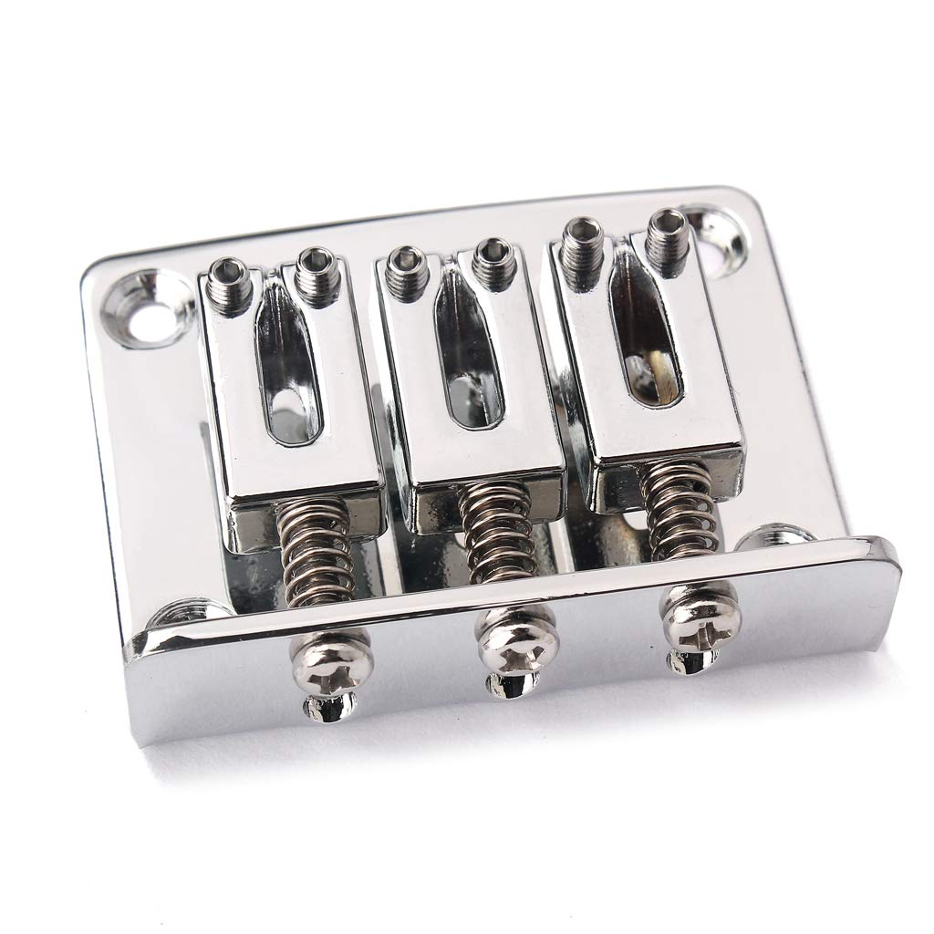 Alnicov Mostek do gitary elektrycznej, regulowany 3-strunowy mostek do gitary elektrycznej Cigarbox (chrom)